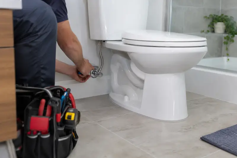 Illustrative image: a clean modern bathroom with a white toilet